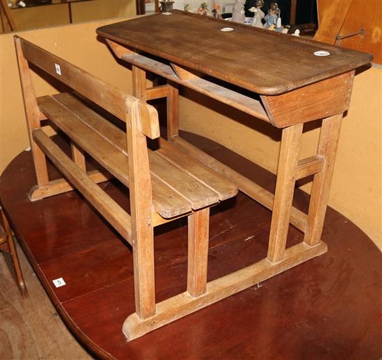 Childrens school desk with 2 porecelain inkwells